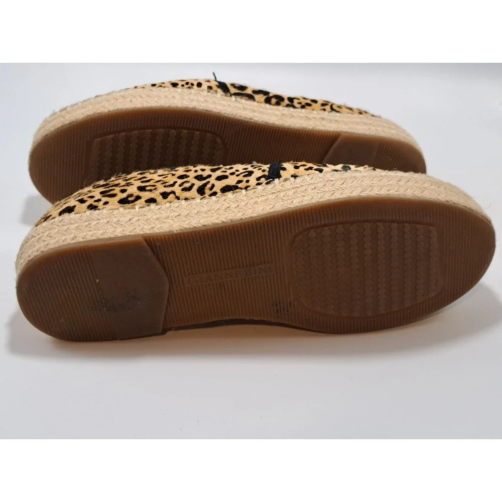 Gianni Bini Leopard Calf Hair Platform Espadrille Loafers Tan Black Round Toe